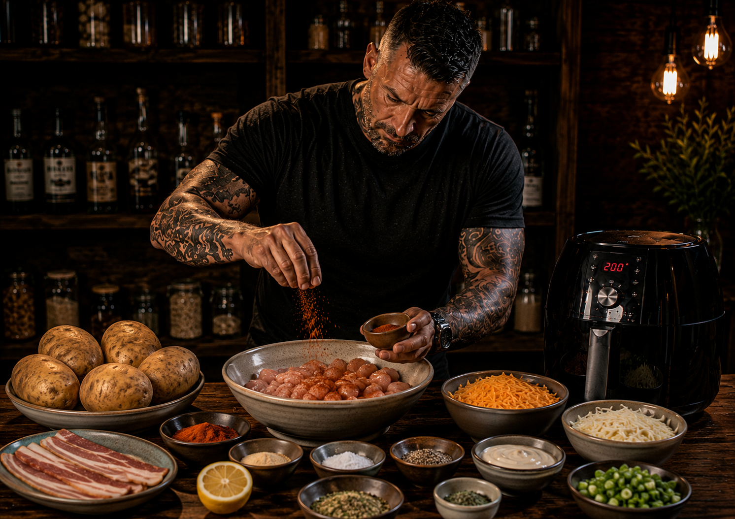 Air-Fryer Chicken Bacon Ranch Potato Skins preparation stage